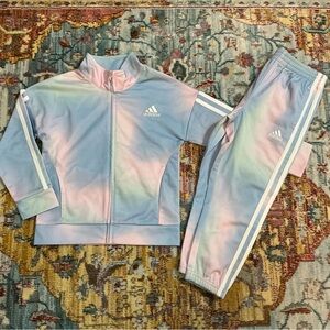 Adidas pink blue pastel white stripe track jacket pants tracksuit toddler 4T
